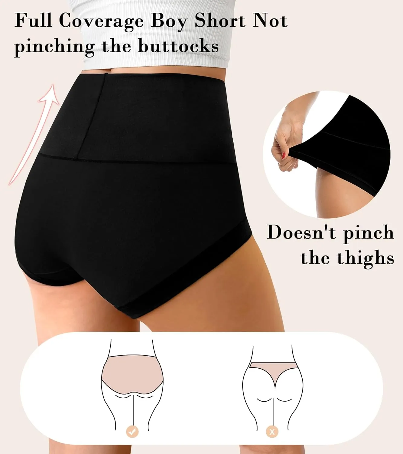 OLIKEME High Waisted Underwear for Women Cotton Slight Tummy Control Panties Postpartum Soft Full Coverage Briefs 5 Pack