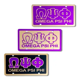 Omega Psi Phi ΩΨΦ with Omega Psi Phi Laser Engraved Mirrored Acrylic Auto Tag License Plate
