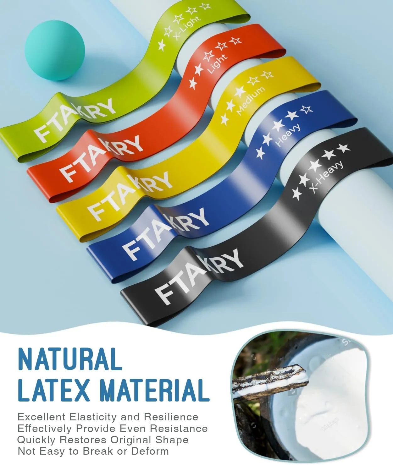 Resistance Bands for Working Out, Exercise Bands with 5 Resistance Levels, Natural Latex Resistance Bands Designed for Home Fitness, Strength Training and Flexibility Exercises