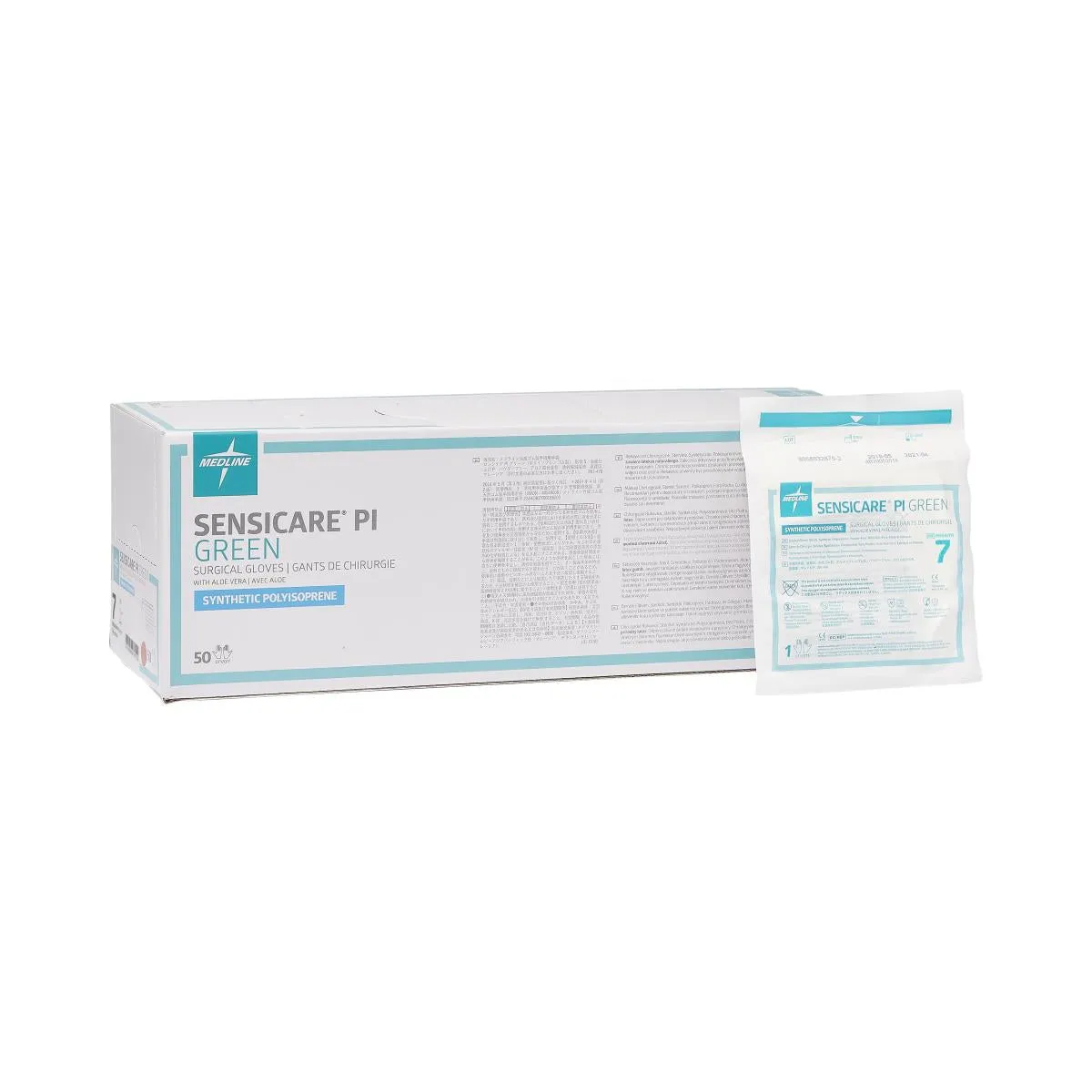 SensiCare PI Green Powder-Free Surgical Gloves, Size 7 (box of 50)