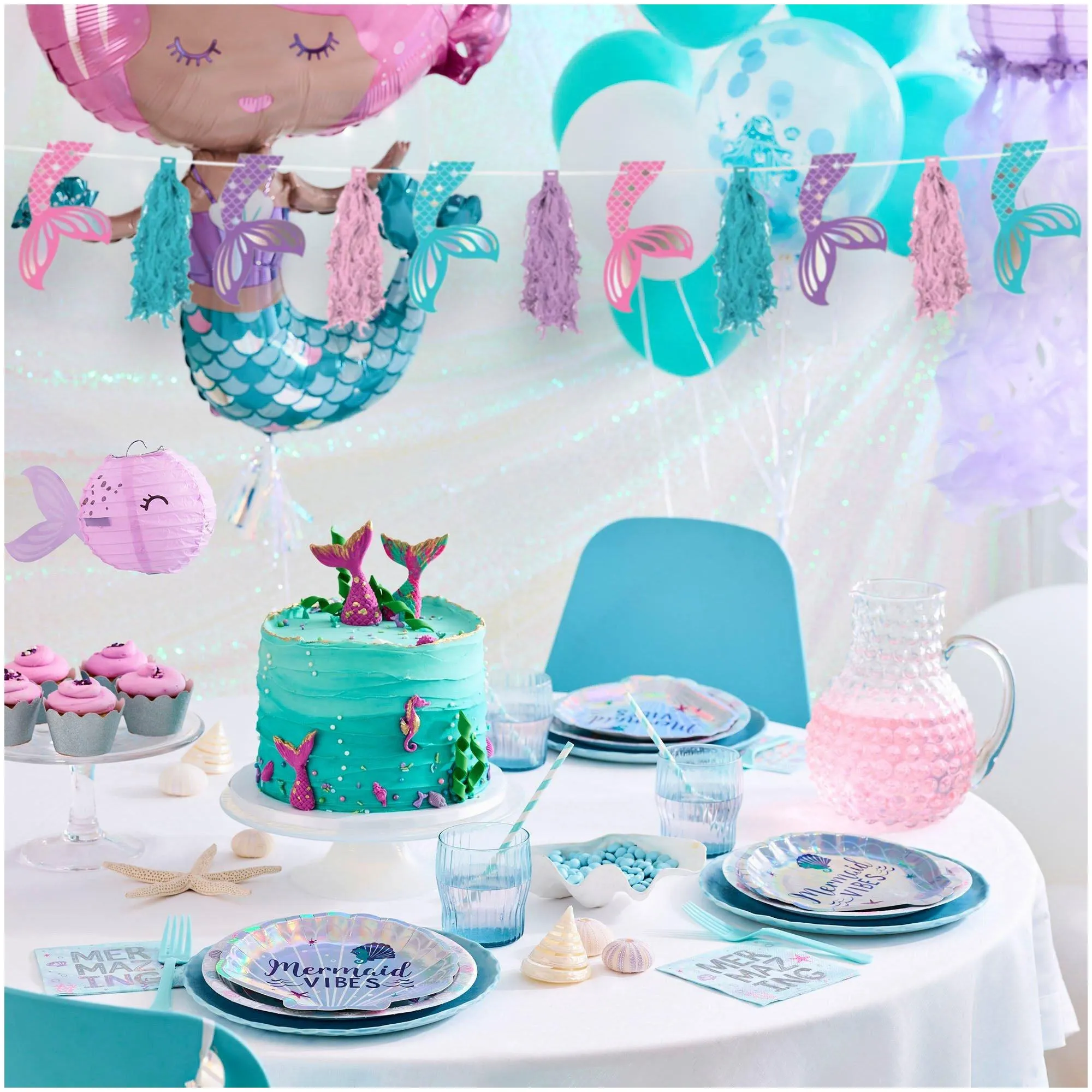 Shimmering Mermaids Glitter Pennant Tassel Garland Birthday Party Decoration