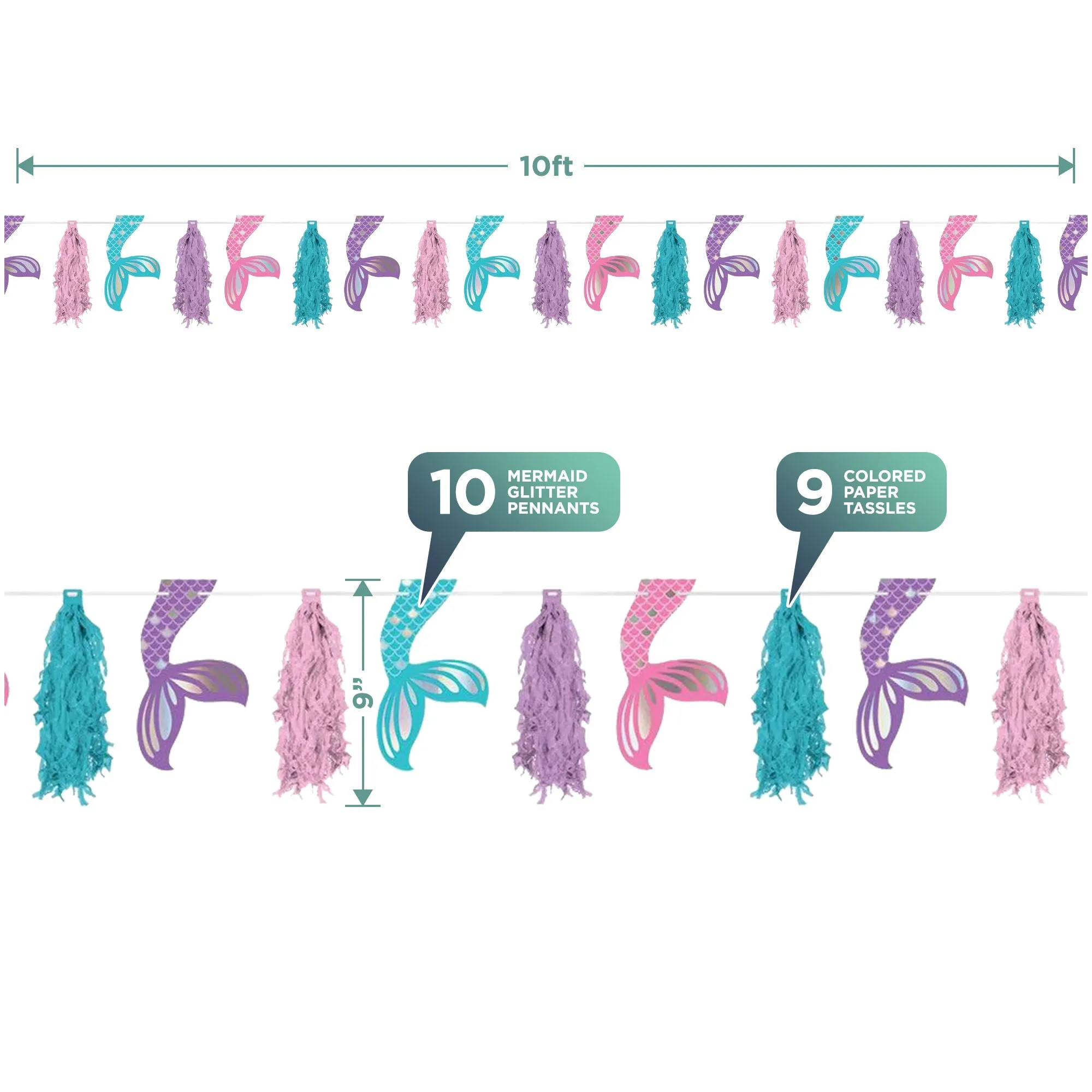 Shimmering Mermaids Glitter Pennant Tassel Garland Birthday Party Decoration