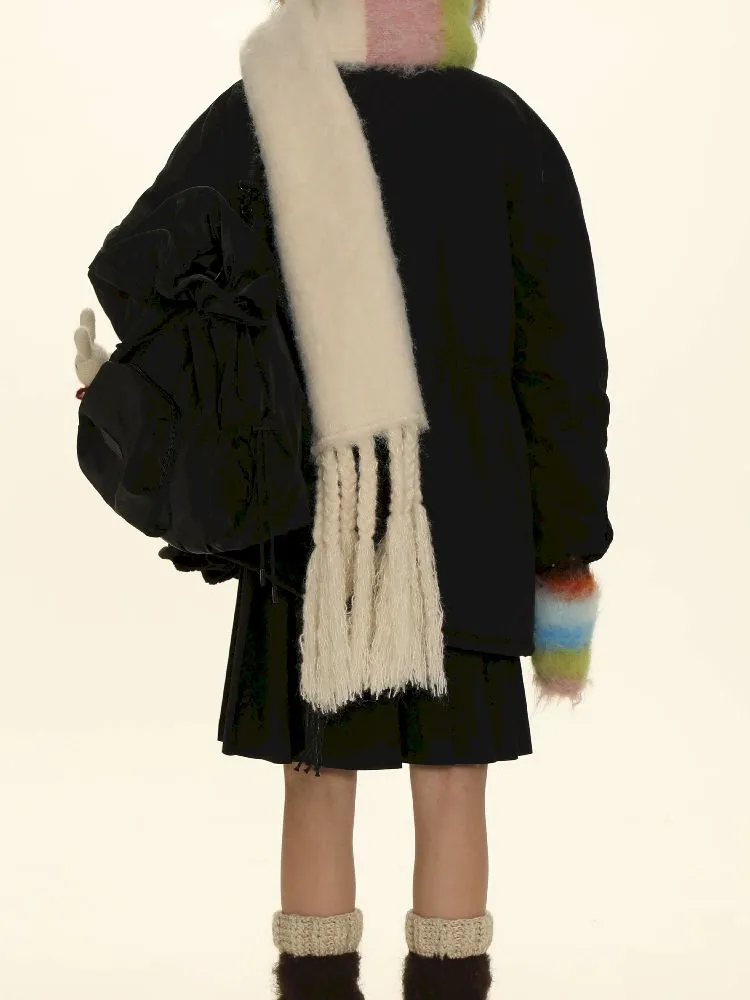 Stripe gloves hand knitted tassel scarf【s0000005991】