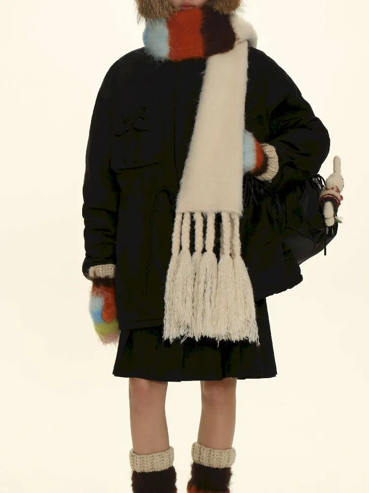 Stripe gloves hand knitted tassel scarf【s0000005991】