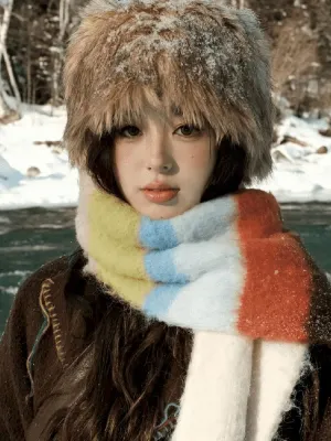Stripe gloves hand knitted tassel scarf【s0000005991】