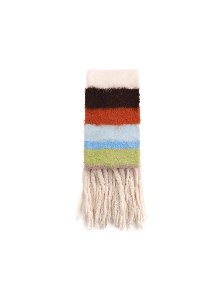 Stripe gloves hand knitted tassel scarf【s0000005991】