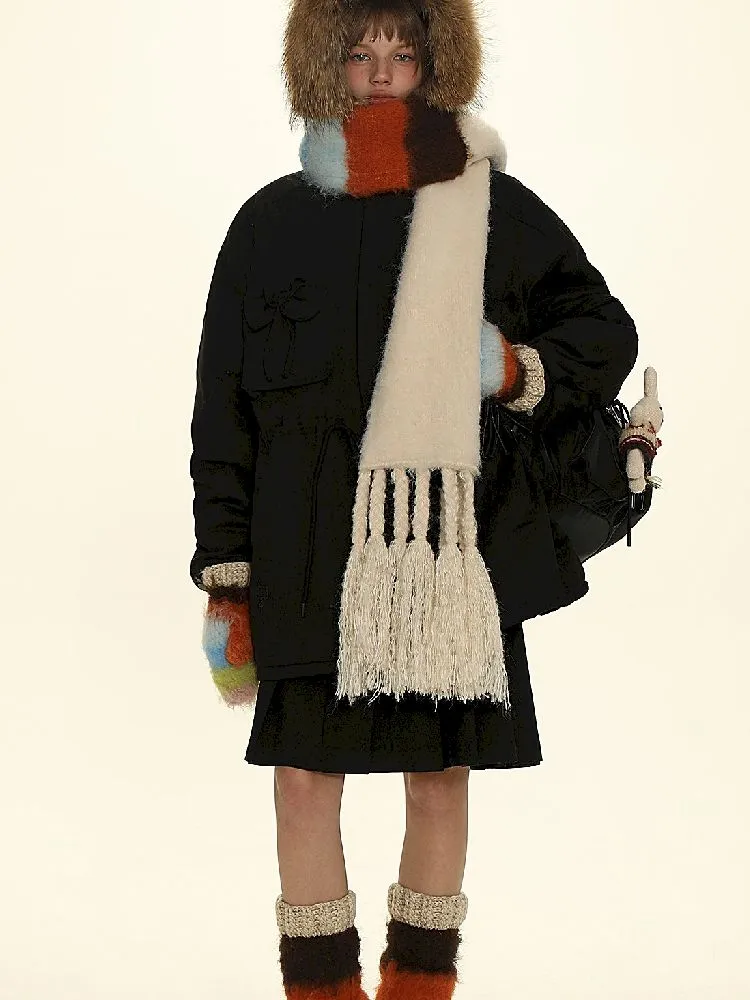 Stripe gloves hand knitted tassel scarf【s0000005991】