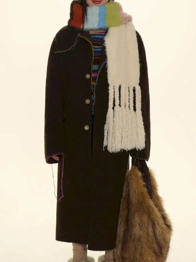 Stripe gloves hand knitted tassel scarf【s0000005991】