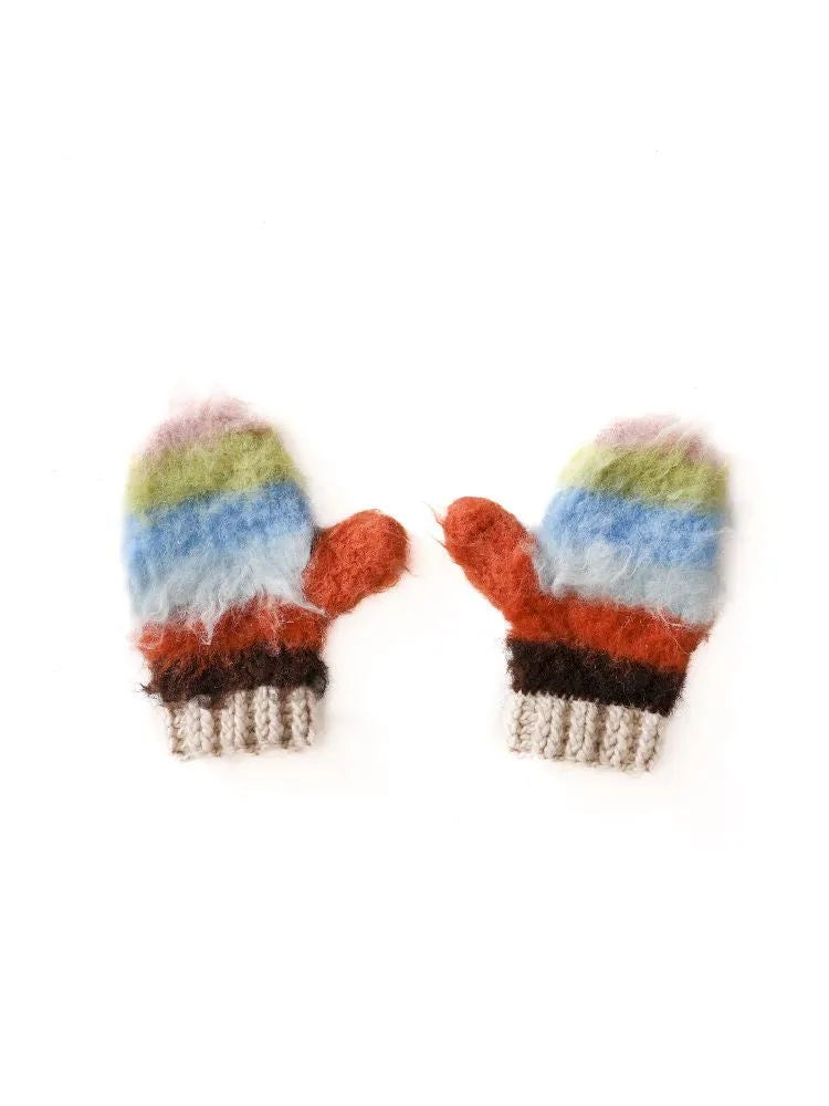 Stripe gloves hand knitted tassel scarf【s0000005991】