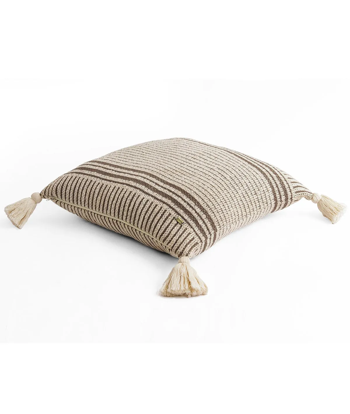 Stripe Square Cotton Knitted Decorative Grey & Natural Color 18 x 18 Inches Cushion Cover