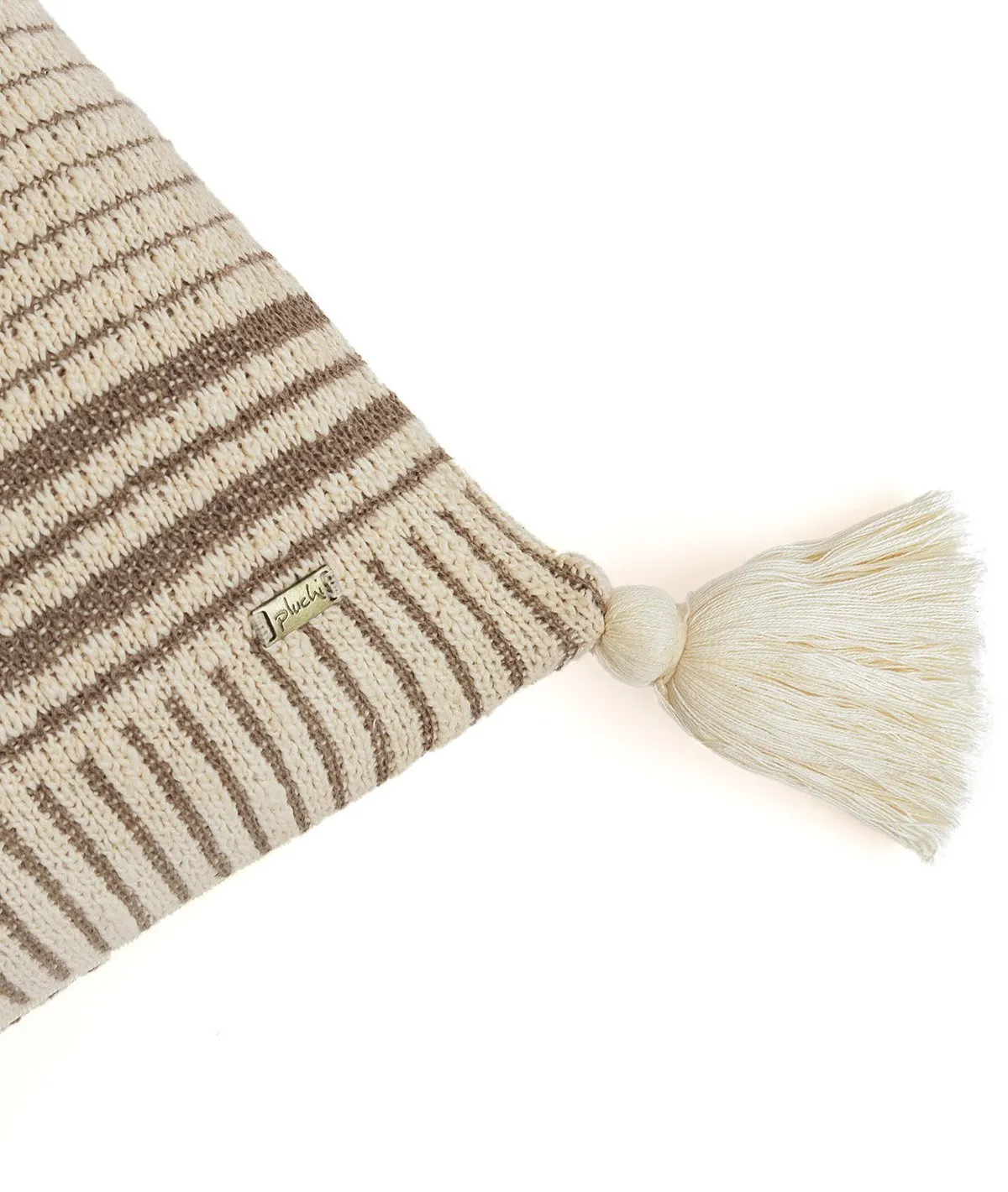 Stripe Square Cotton Knitted Decorative Grey & Natural Color 18 x 18 Inches Cushion Cover