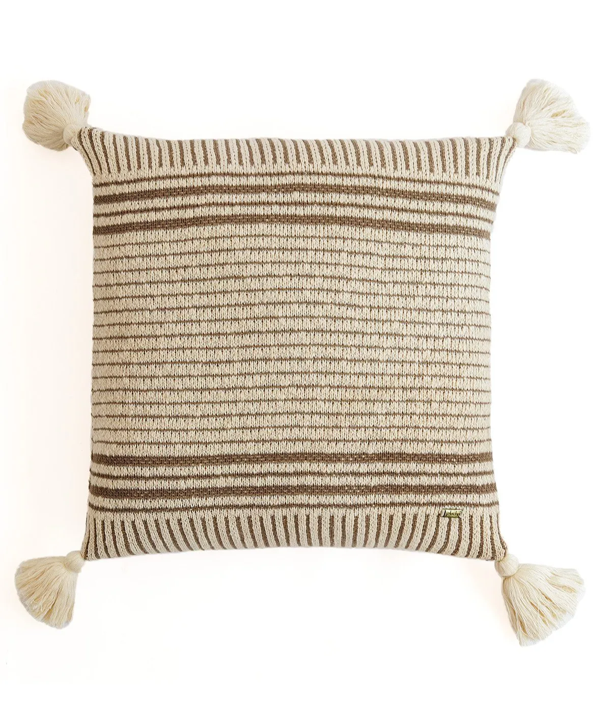 Stripe Square Cotton Knitted Decorative Grey & Natural Color 18 x 18 Inches Cushion Cover