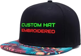 Text/Logo Custom Custom Your Name Embroidered Snapback Flat Brim Cap Hip Hop Funny