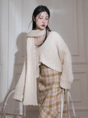 Thick wool short sweater   scarf【s0000005865】