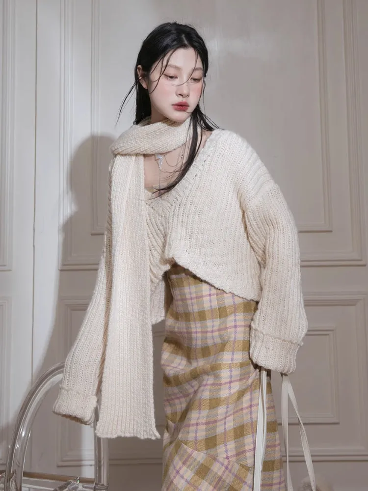 Thick wool short sweater   scarf【s0000005865】