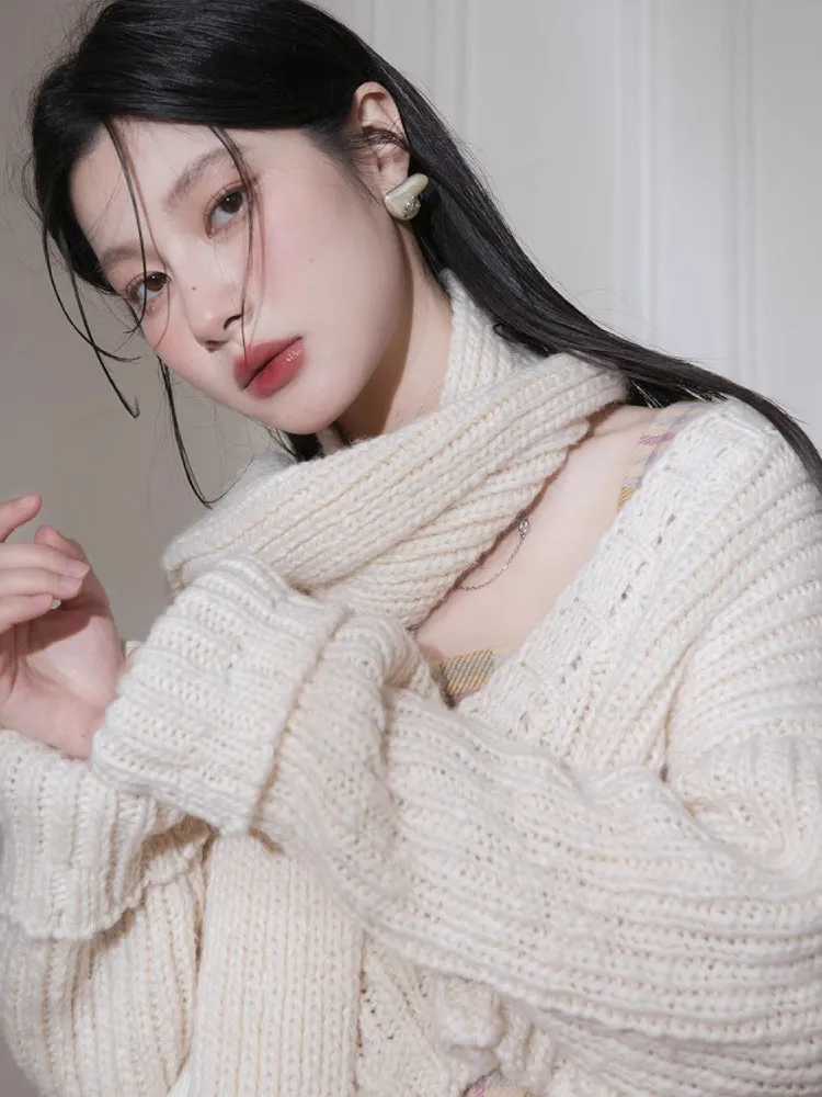 Thick wool short sweater   scarf【s0000005865】