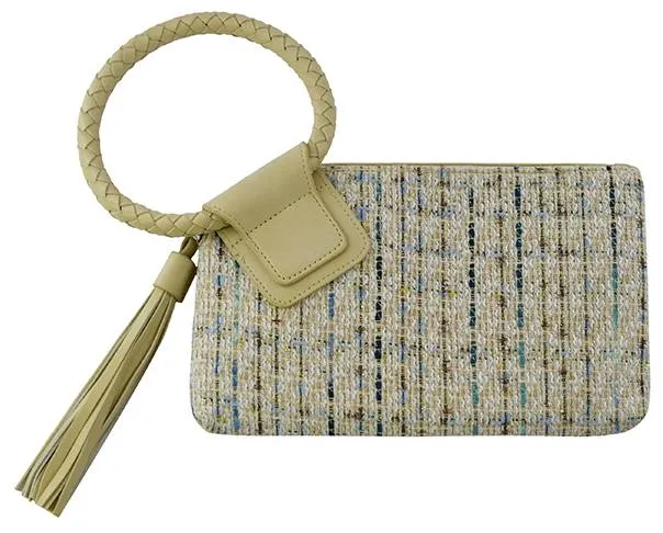 TW204 Tweed Cuff Handle Tassel Wristlet/Clutch