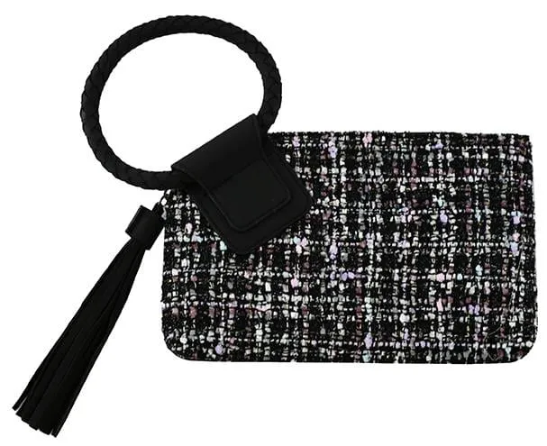 TW204 Tweed Cuff Handle Tassel Wristlet/Clutch