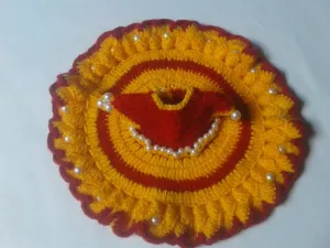 Unique Handmade Graminarts Red & Marigold Color Crochet Warm Dress For 1 No. Laddu Gopal Ji