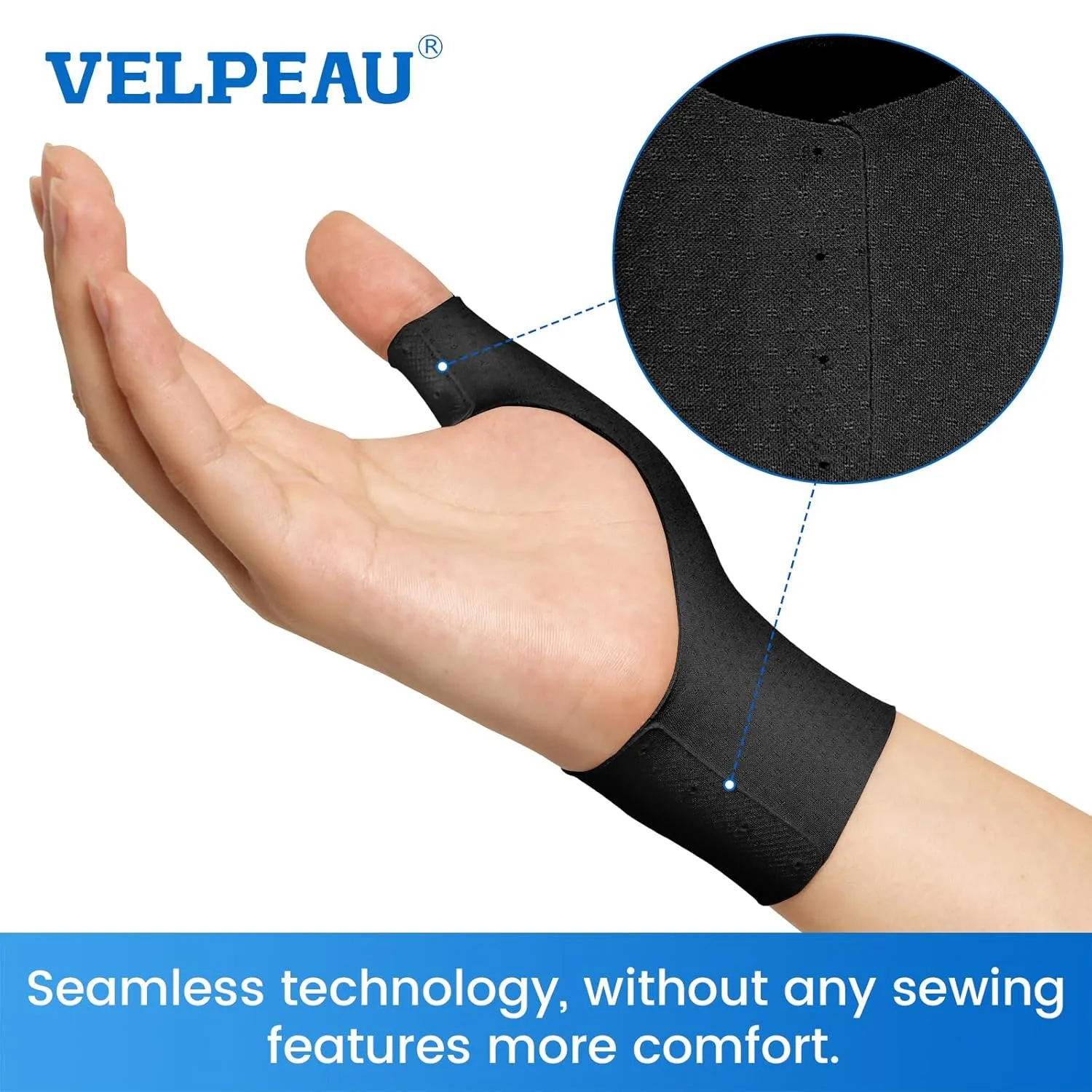 Velpeau Elastic Thumb Wrist Support Brace (Pack of 2), Splashproof Compression Sleeve for Arthritis Pain, Tendonitis, Sprains, Sports, Splint Liner, Fits Left & Right Hands (Black, Long Version, M)