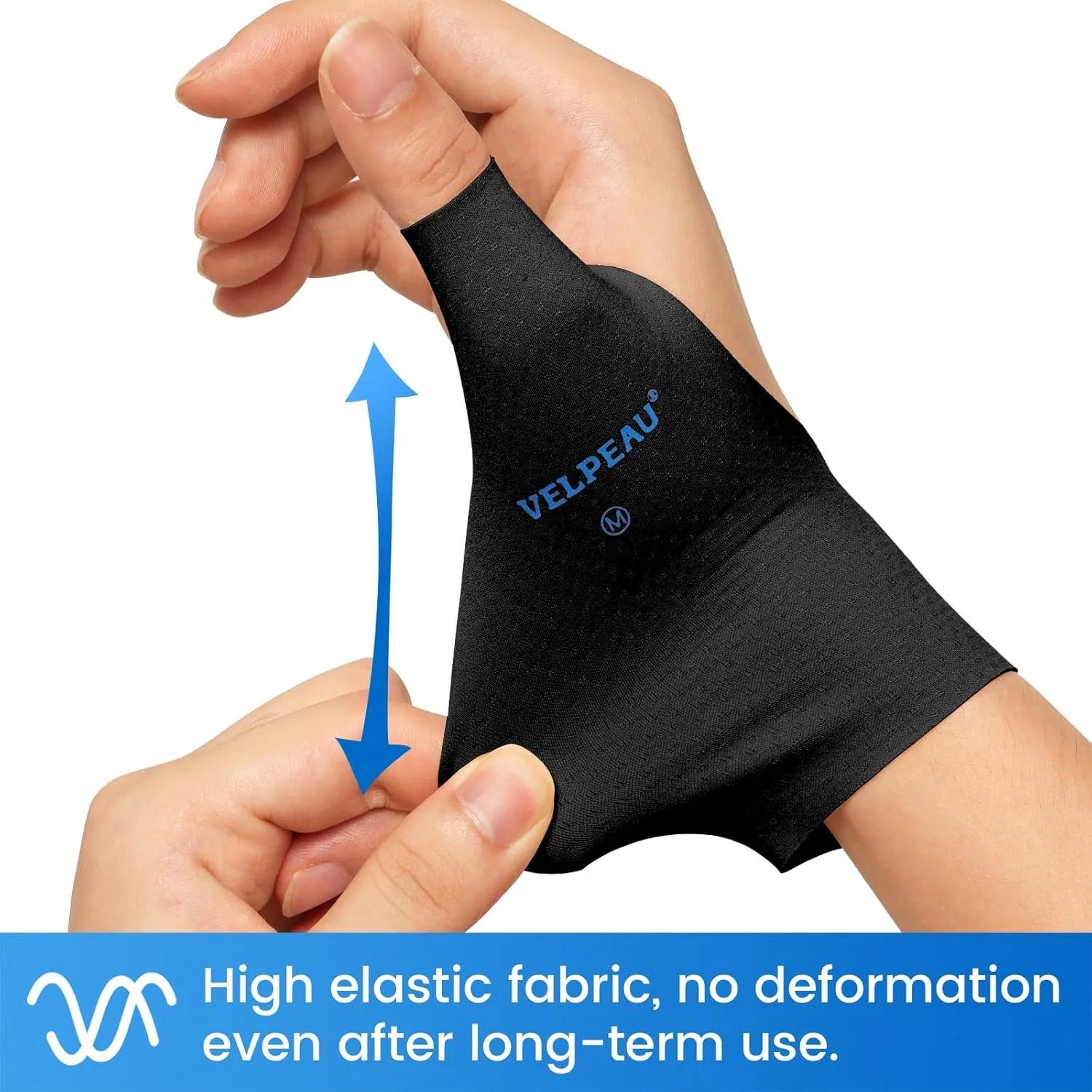 Velpeau Elastic Thumb Wrist Support Brace (Pack of 2), Splashproof Compression Sleeve for Arthritis Pain, Tendonitis, Sprains, Sports, Splint Liner, Fits Left & Right Hands (Black, Long Version, M)
