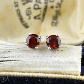 Vintage 14K White Gold Garnet Stud Earrings