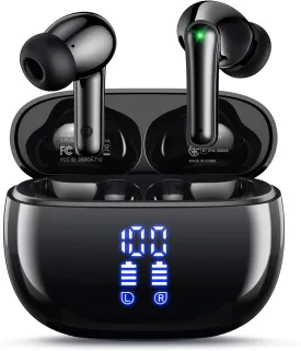 Wireless Earbuds Bluetooth Headphones, Ear Buds with Deep Bass, 40H Long Playtime, LED Power Display, IP7 in Ear Earphone with Mic for iPhone Android Phone Sports Workout, Black