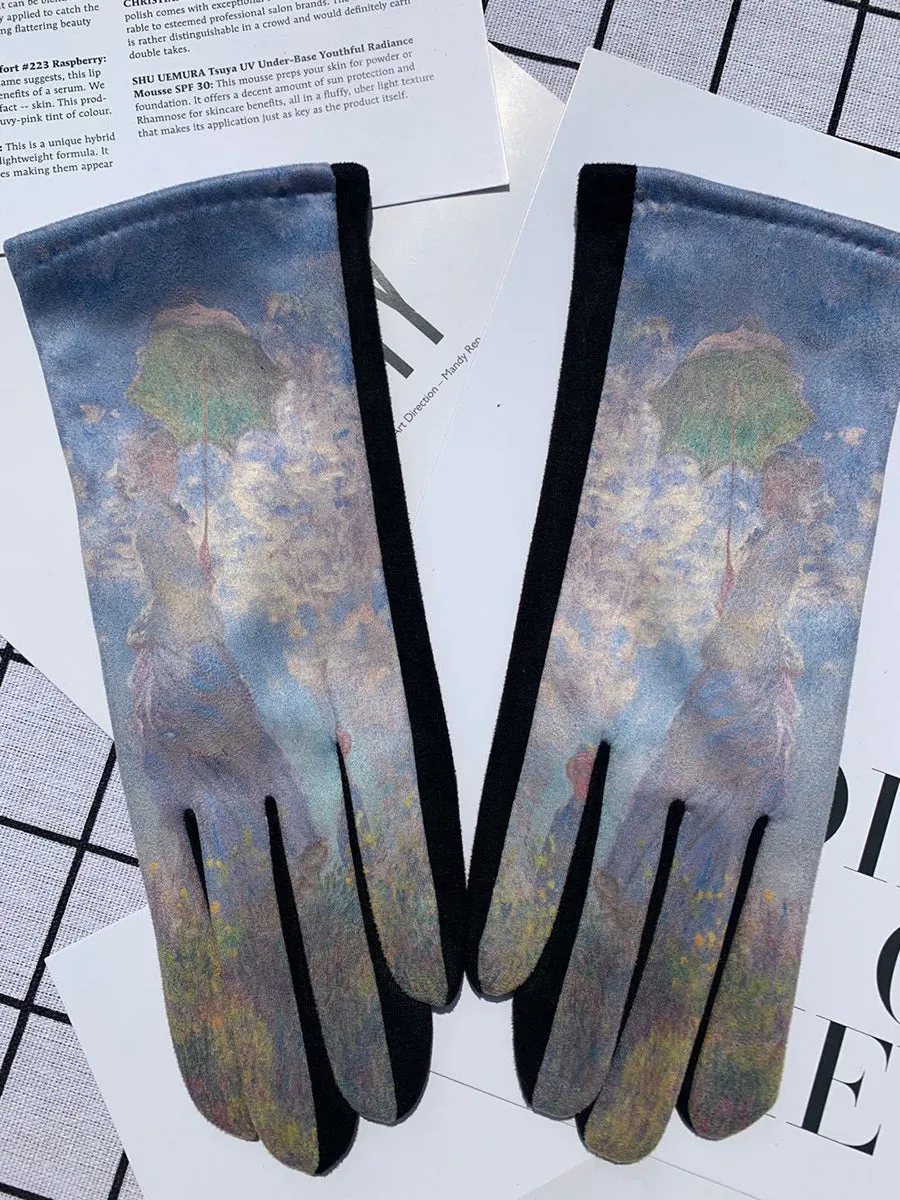 Women Fashion Print Warm Outdoor Gloves