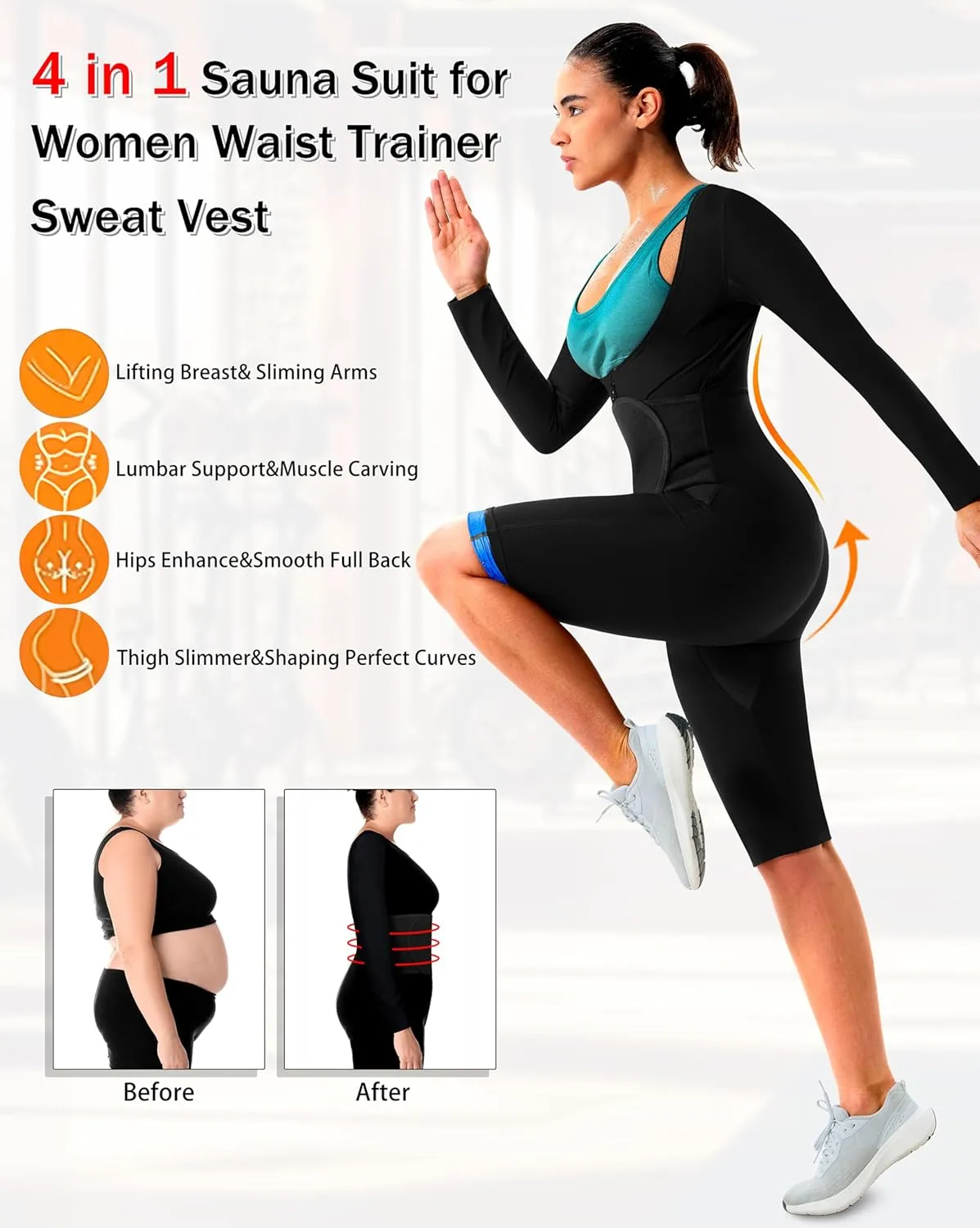 Women Suana Jumpsuit Sweat Waist Trainer Slimming Full Body Suit