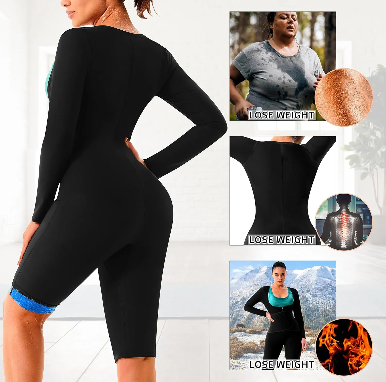 Women Suana Jumpsuit Sweat Waist Trainer Slimming Full Body Suit