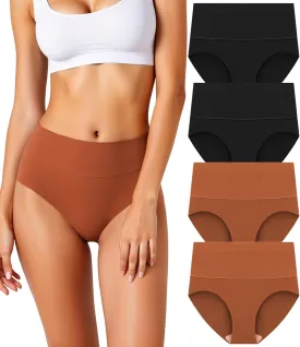 Women's Seamless Underwear High Waisted Tummy Control No Show Panties Full Coverage Stretch Briefs 4 Pack