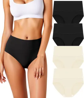 Women's Seamless Underwear High Waisted Tummy Control No Show Panties Full Coverage Stretch Briefs 4 Pack