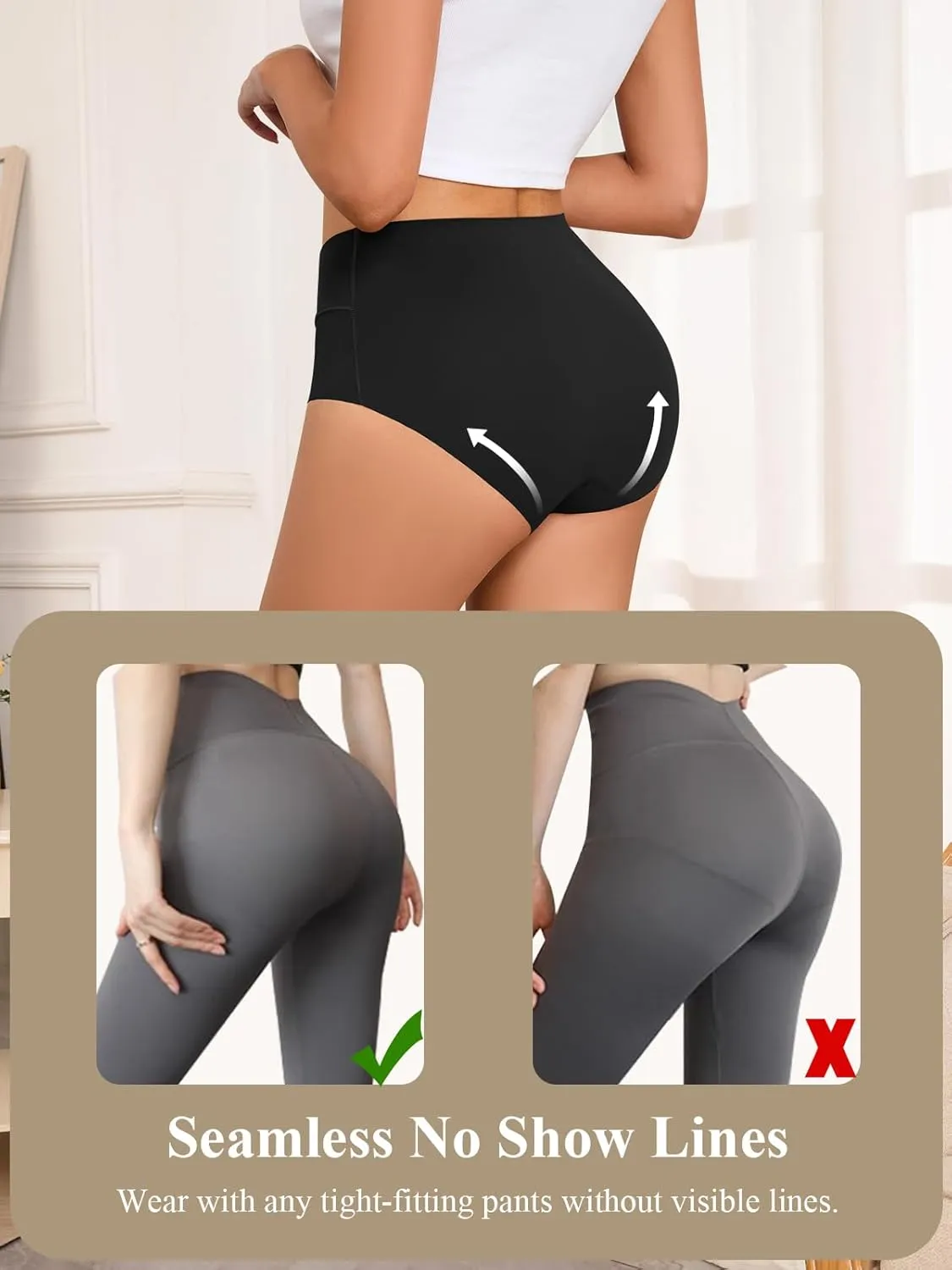 Women's Seamless Underwear High Waisted Tummy Control No Show Panties Full Coverage Stretch Briefs 4 Pack