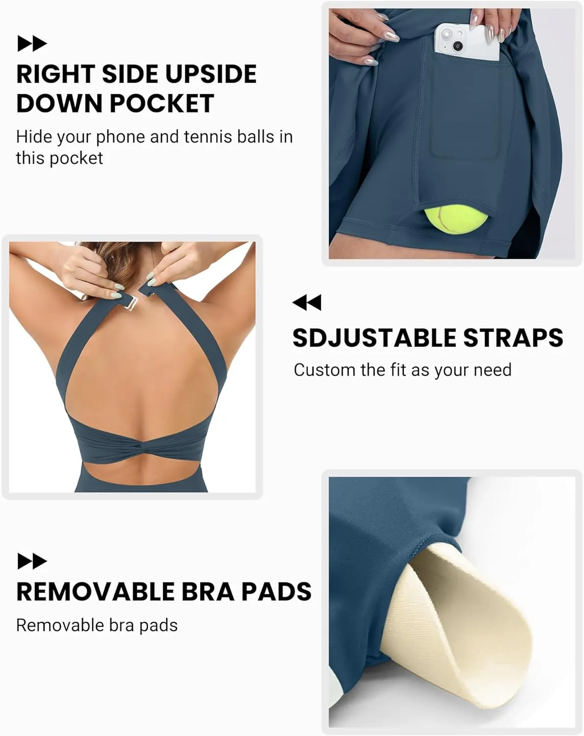 Womens Workout Tennis Dress with Built in Shorts and Bra Athletic Golf Activewear for Exercise