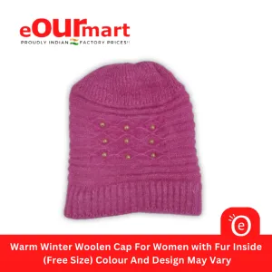 Woolen Cap For Women with Fur Inside | (Free Size) Colour And Design May Vary